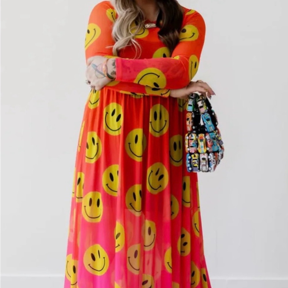 Vibrant Smiley Face Maxi Dress- Burnt Toast Emy Ave